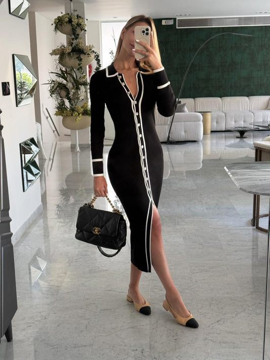 Vestido negro con blanco stretch Galita