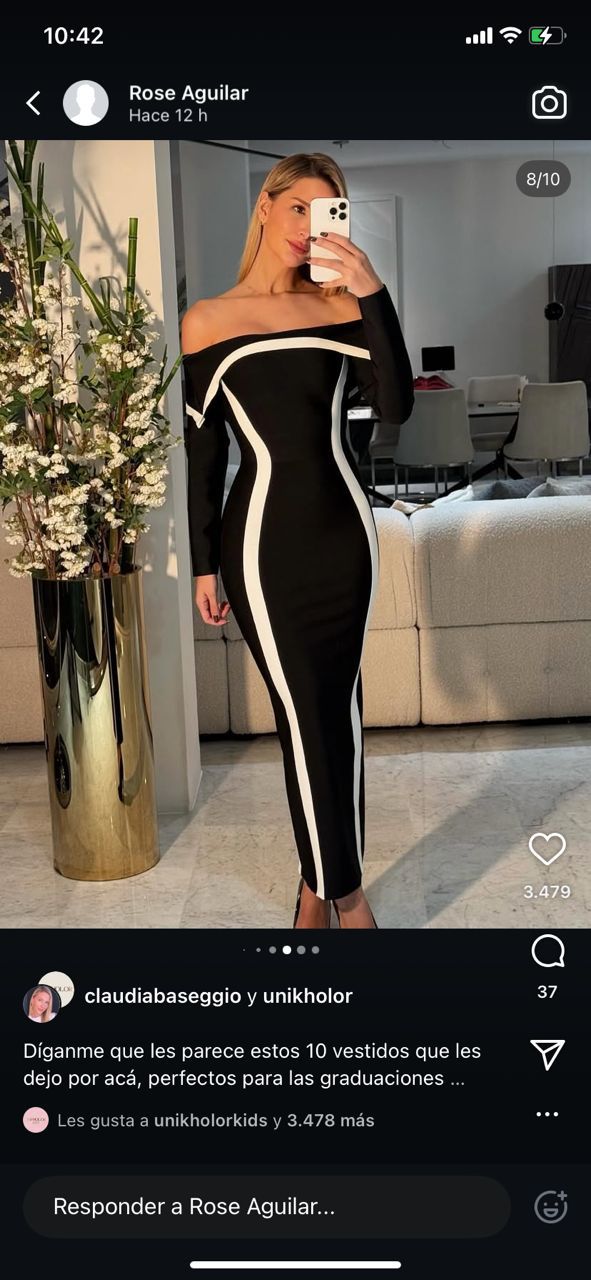 Vestido negro largo bandage negro con blanco Talla S. 160$