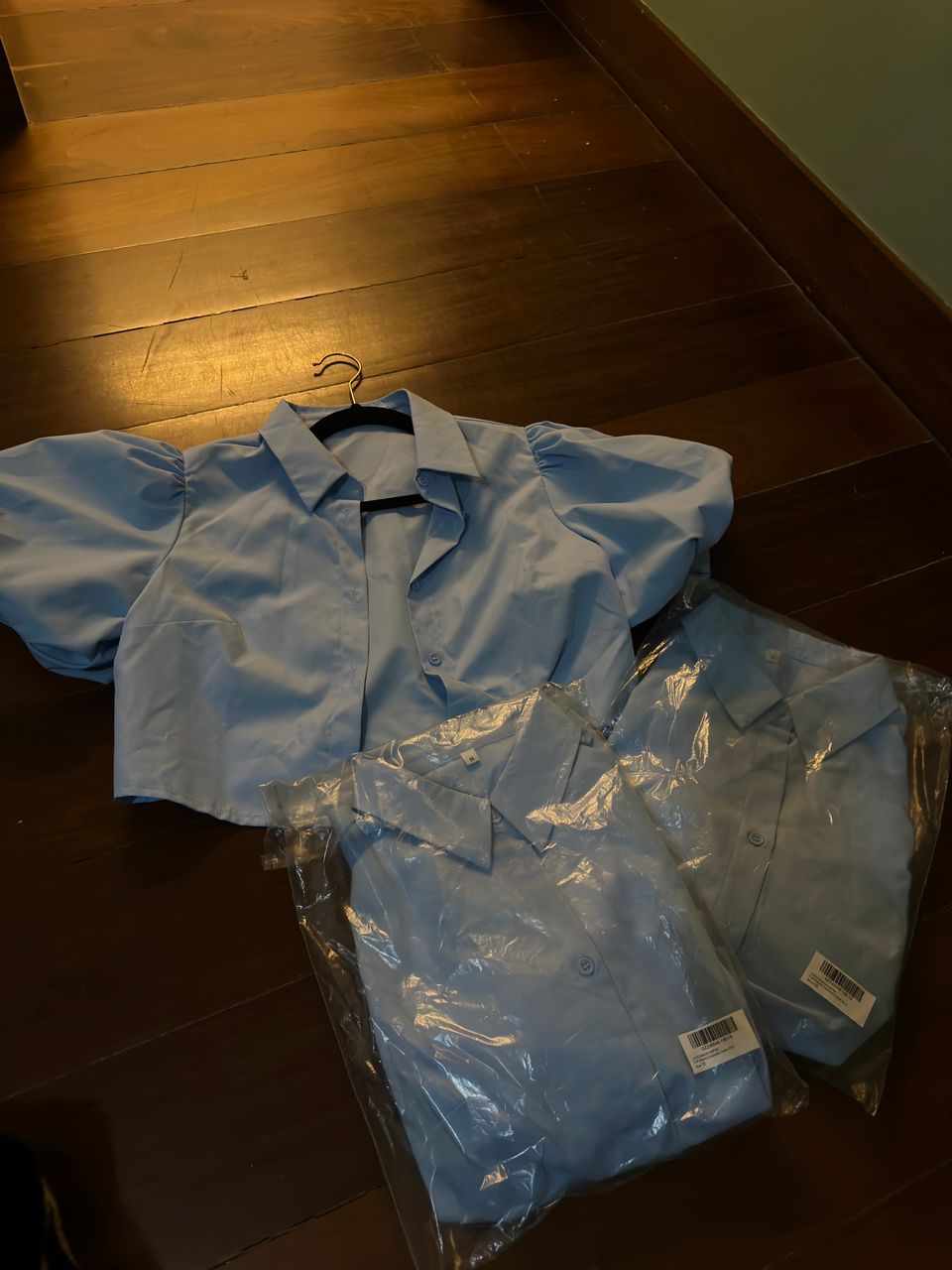 Camisa azul bebe mangas bombache