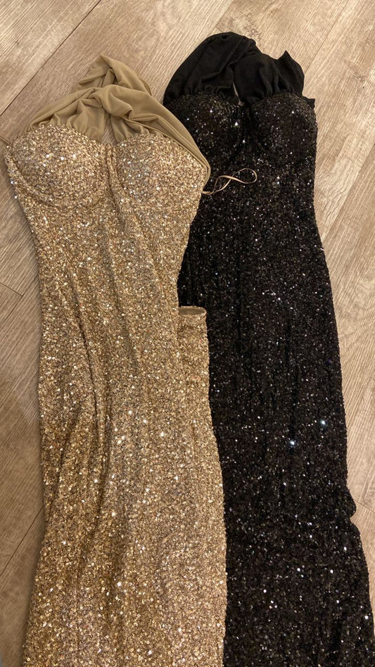 Vestido negro y dorado de lentejuelas  cb