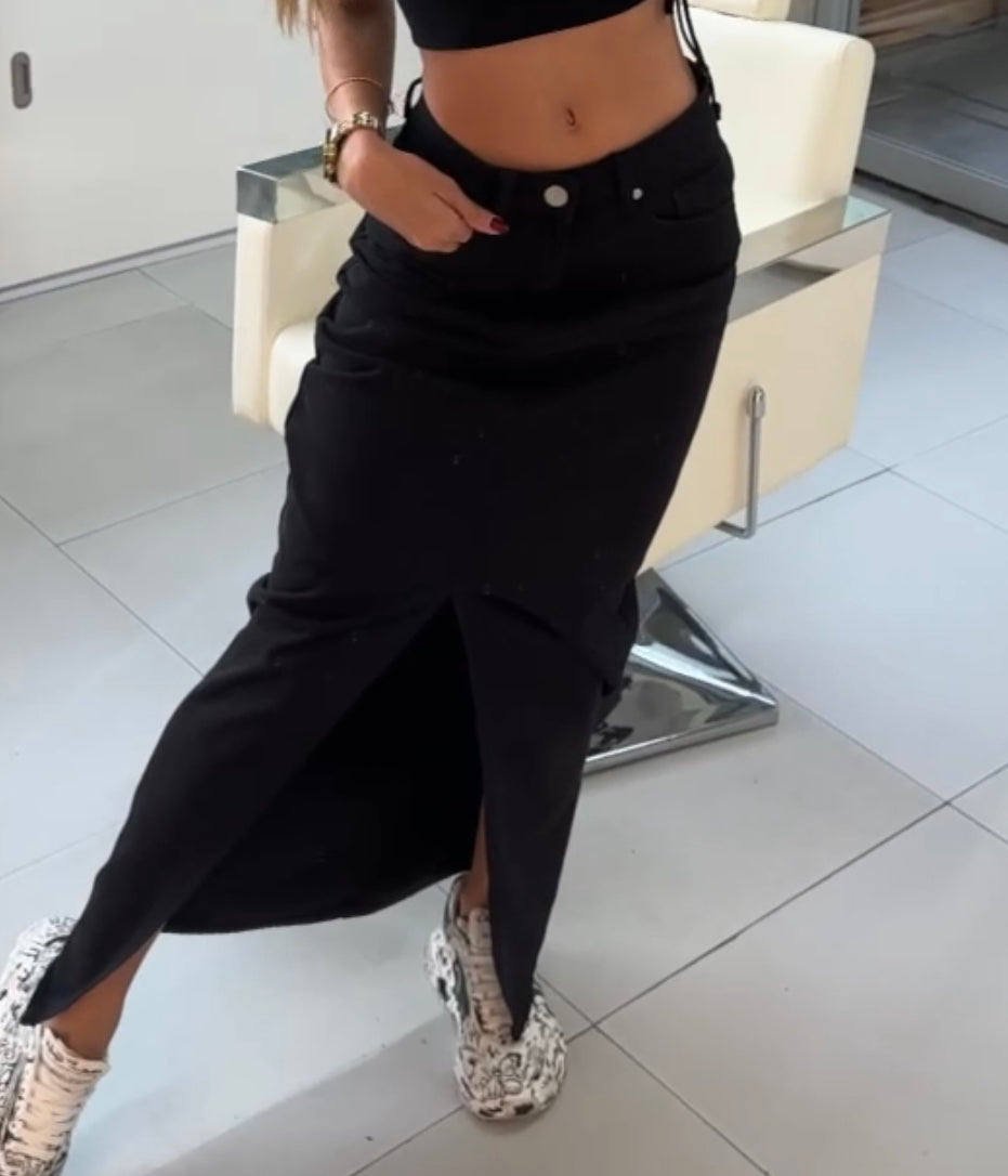Falda negra larga denim
