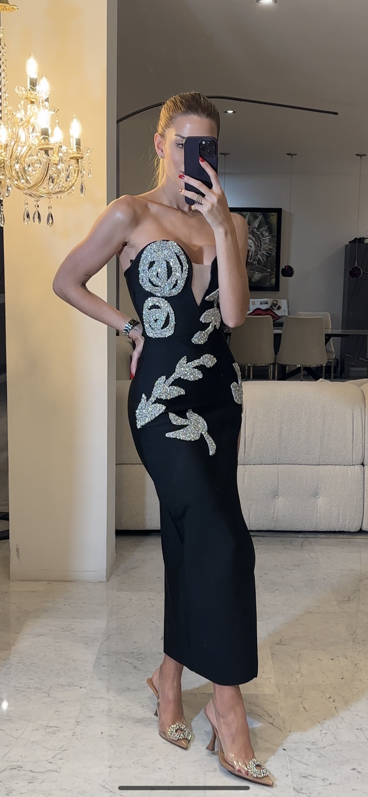 Vestido negro top brillante