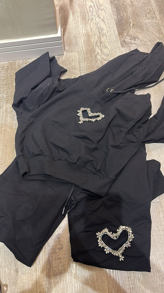 Set de sweater y jogger de corazón brillante