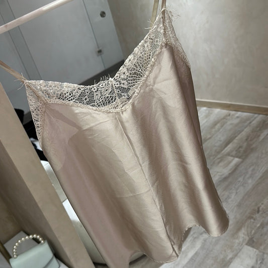 Blusa tiras champagne seda