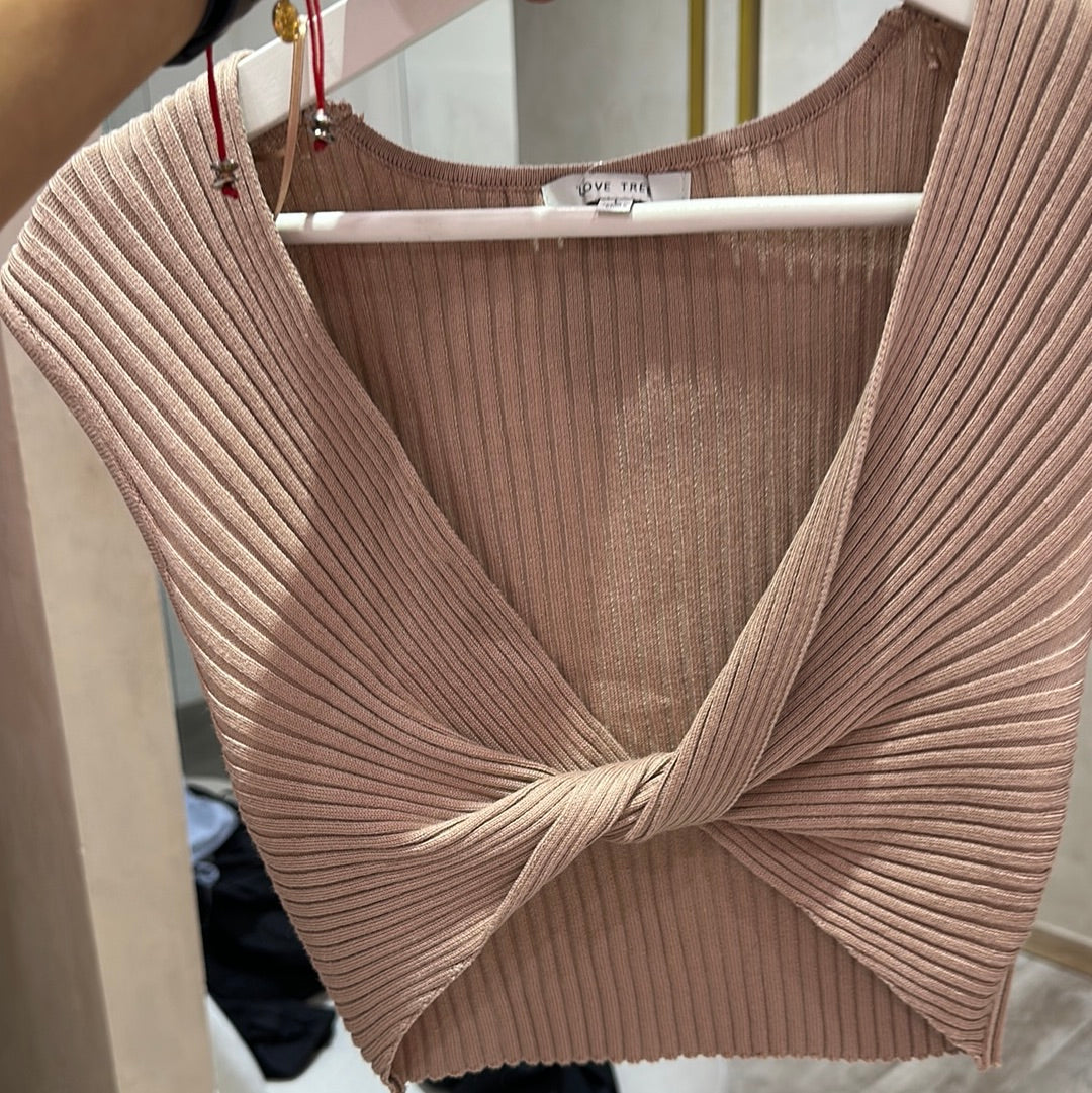Crop top beige acanalado