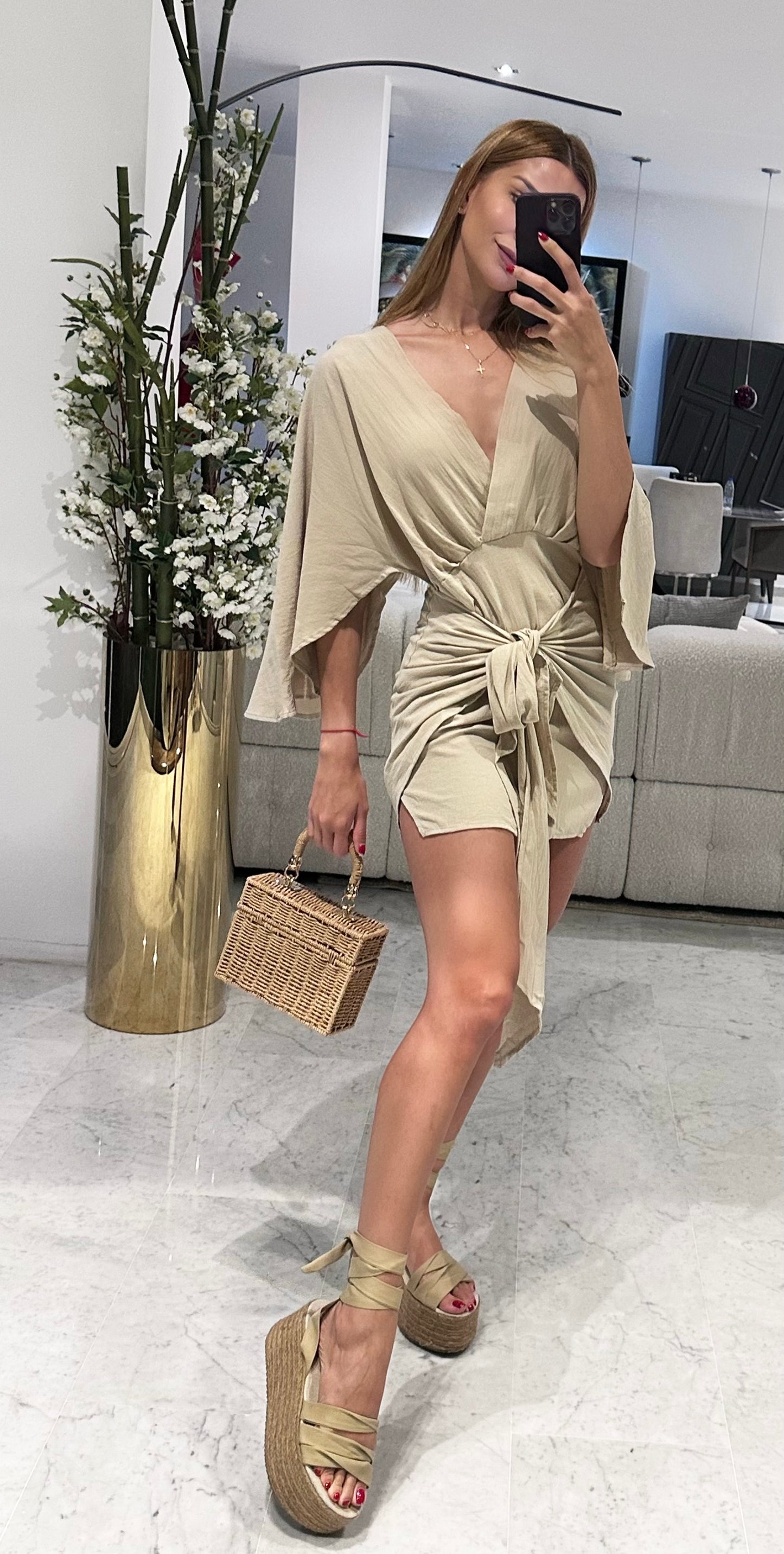 Vestido lino beige playero