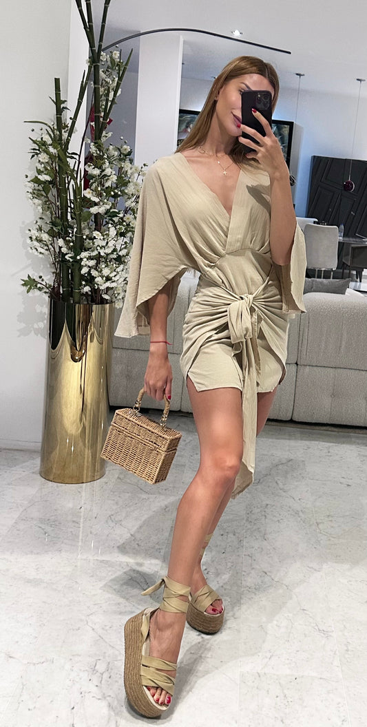 Vestido lino beige playero