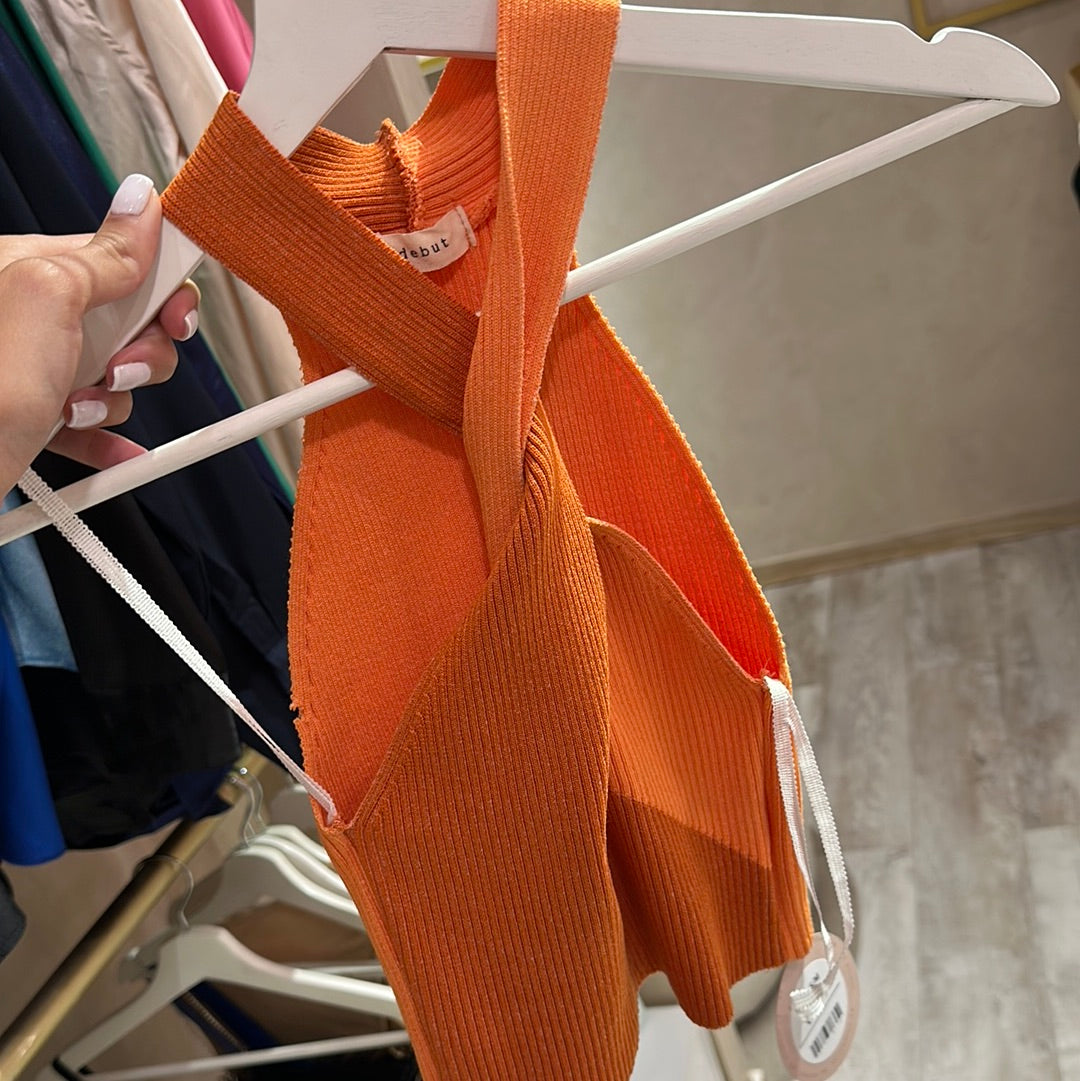 Croptop acanalado naranja bicolor