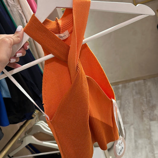 Croptop acanalado naranja bicolor