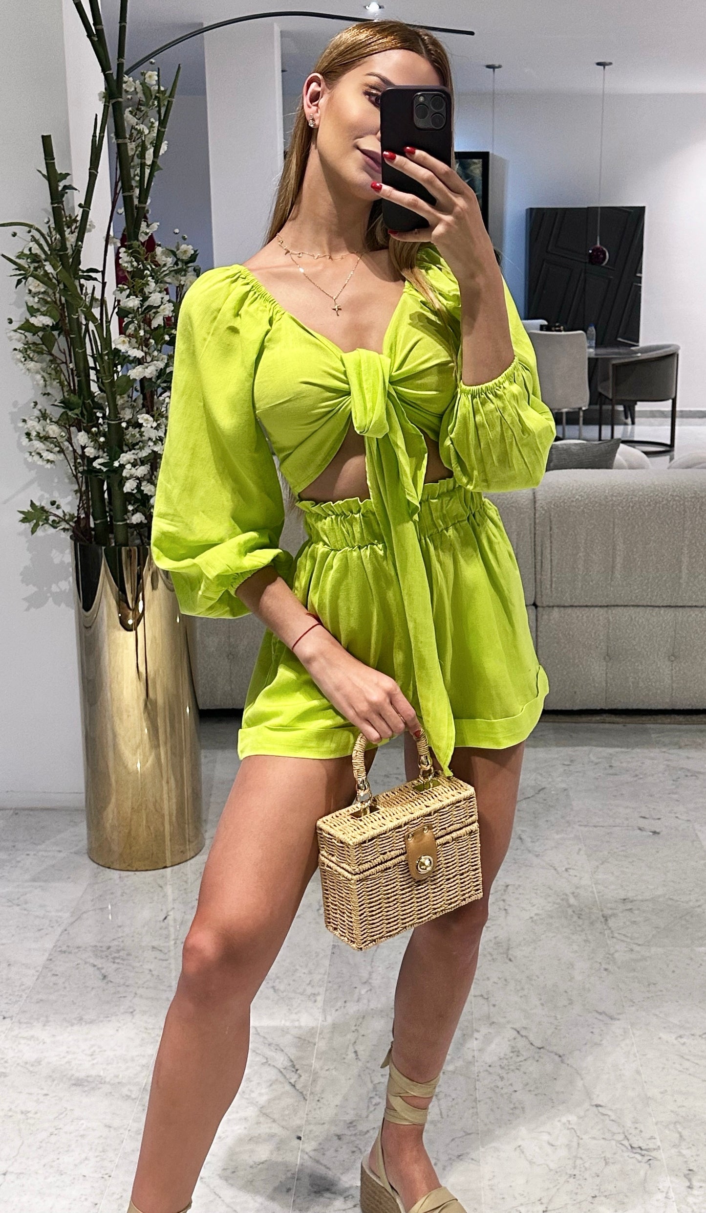 Set de top mangalarga y short verde playero