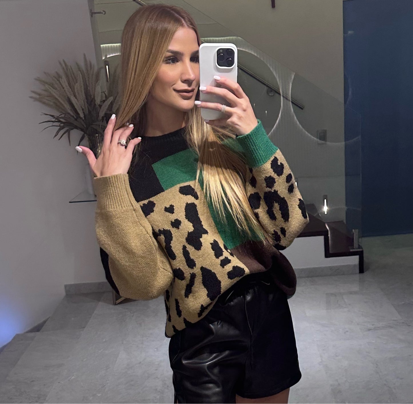 Sweater leopardo negro y verde